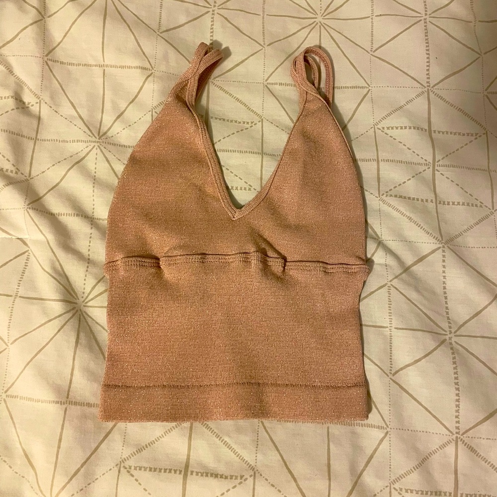 Tighten Up Lurex V-Neck Tank Top in petal pink/gold!!